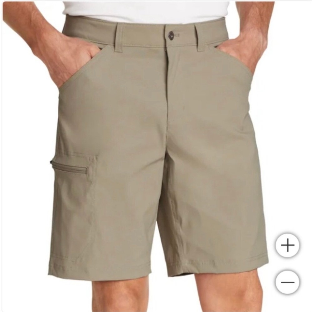 Eddie Bauer Rainier Tech Shorts FLAW Mens 32 Tan Khaki Hiking Outdoor 1854910